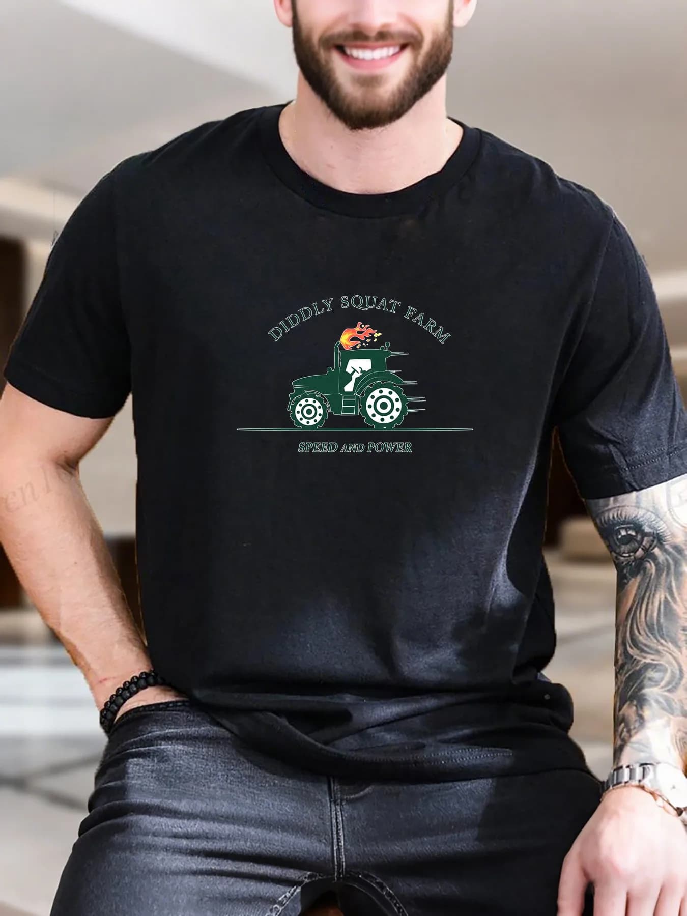T-shirt a maniche corte stampata da uomo di nuova moda di arrivo Trendy Tractor Fire Design 100% cotone traspirante Tee Confortevole casual