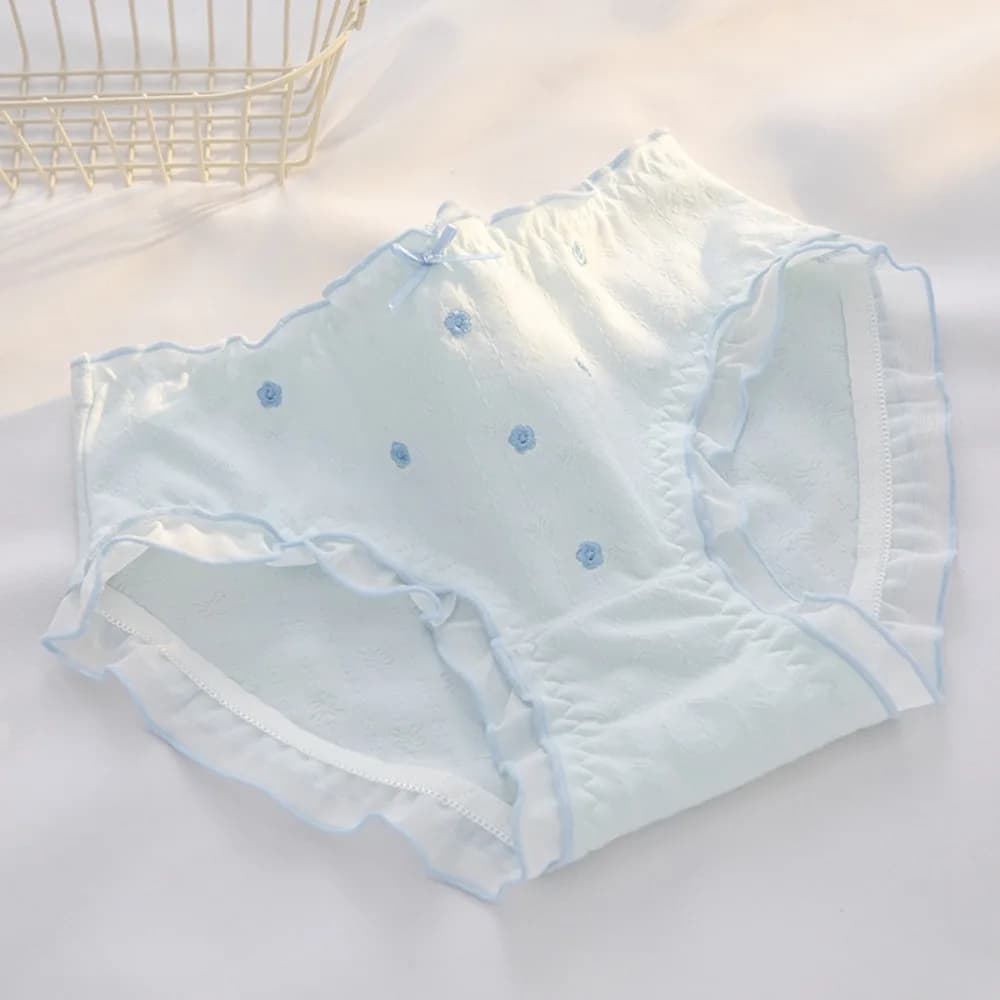 Fashion Bow Floral Cotton Panties Mid Waist Comfortable Underwear for Women Ruffle Sweet Flower Briefs Gifts
