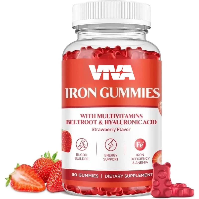 Gommose cups with multi-vitamin supplement for blood and energy support, gommose candies to strawberry taste