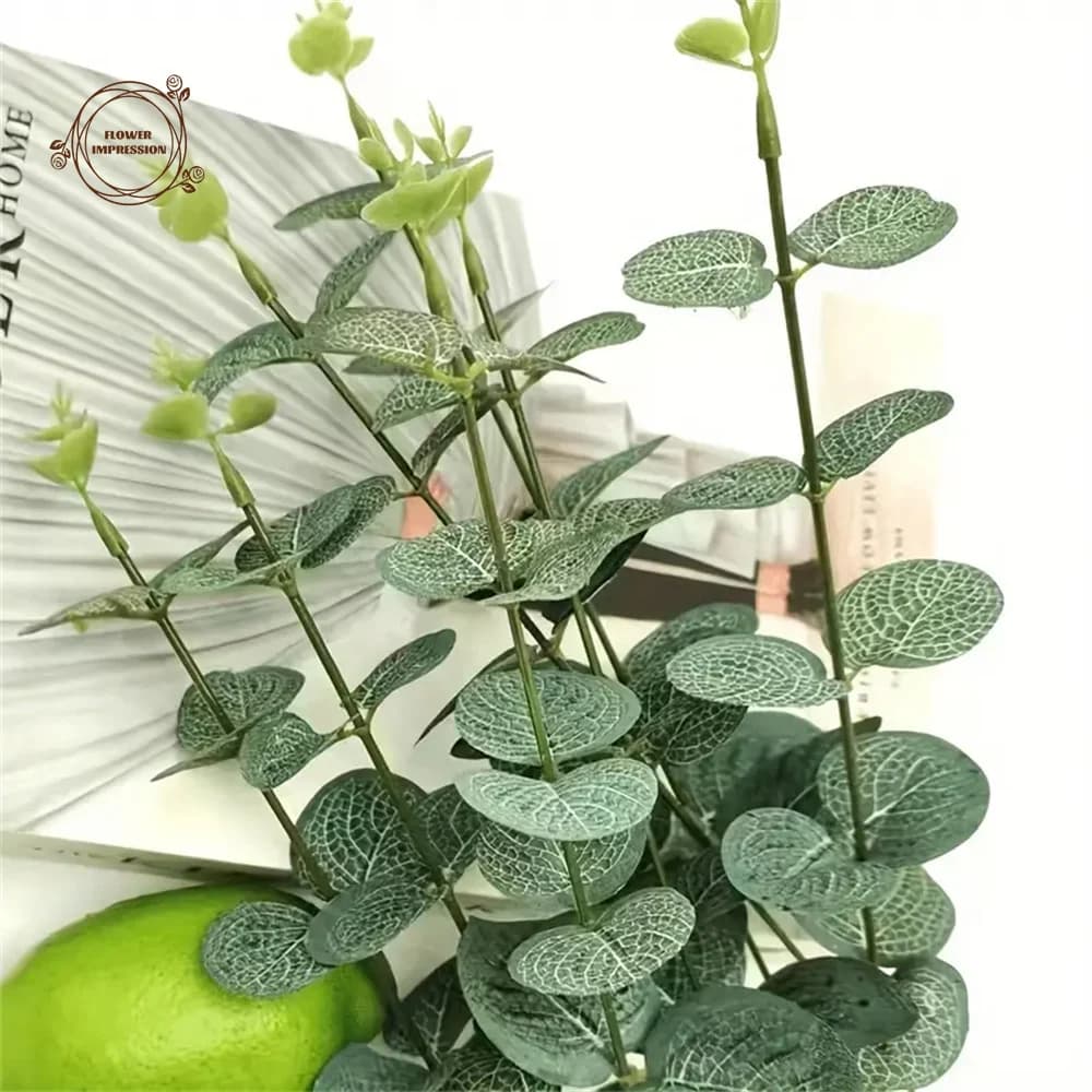 20/50 pz foglie di eucalipto artificiale foglia di mela piante steli lungo dollaro d'argento foglie autunno soldi foglia pianta Home Room Decor