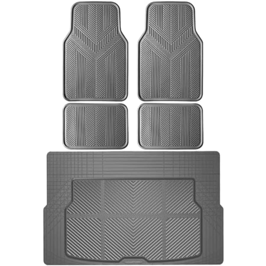 Tappetini Universali per Auto e Set Completo Rivestimento Bagagliaio, Impermeabili Antiscivolo con Bordi in Gomma per Protezione Totale in Ogni Condizione Atmosferica