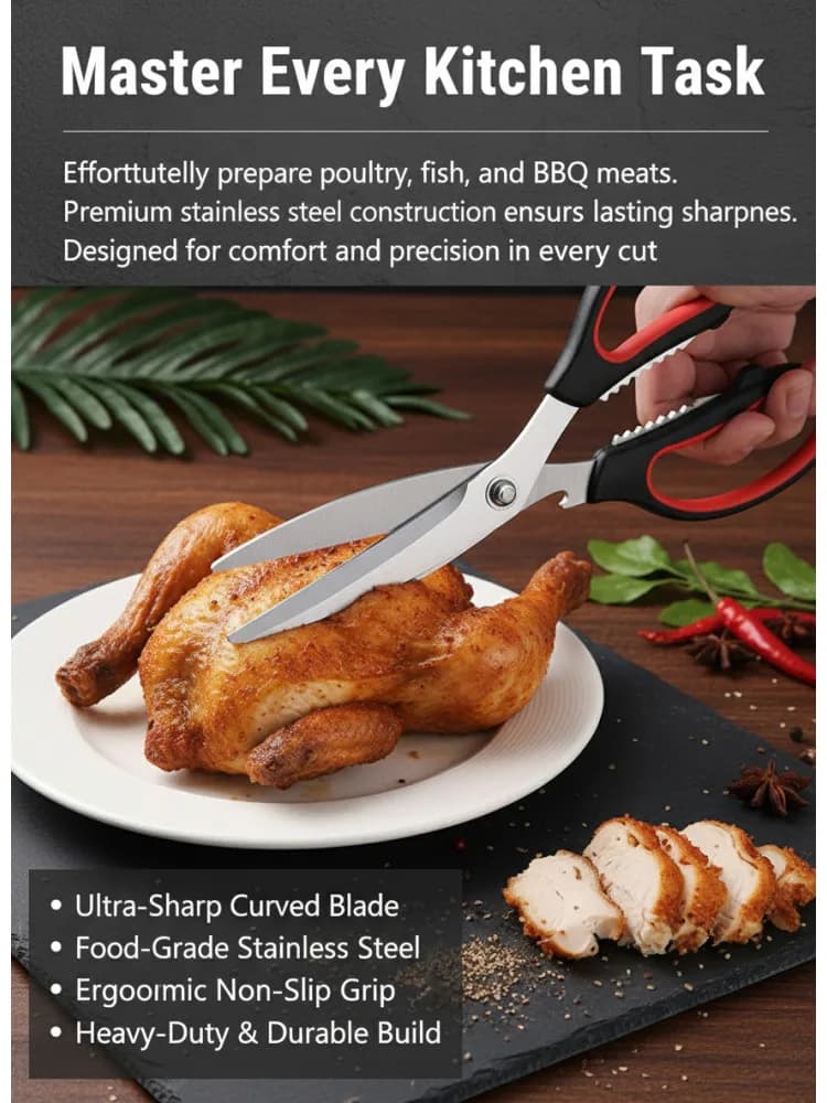 Forbici da Cucina per Ossa di Pollo, Forbici per Anatra e Pesce, in Acciaio Inossidabile, Forbici per BBQ, Forbici per Alimenti, Utensili da Cucina