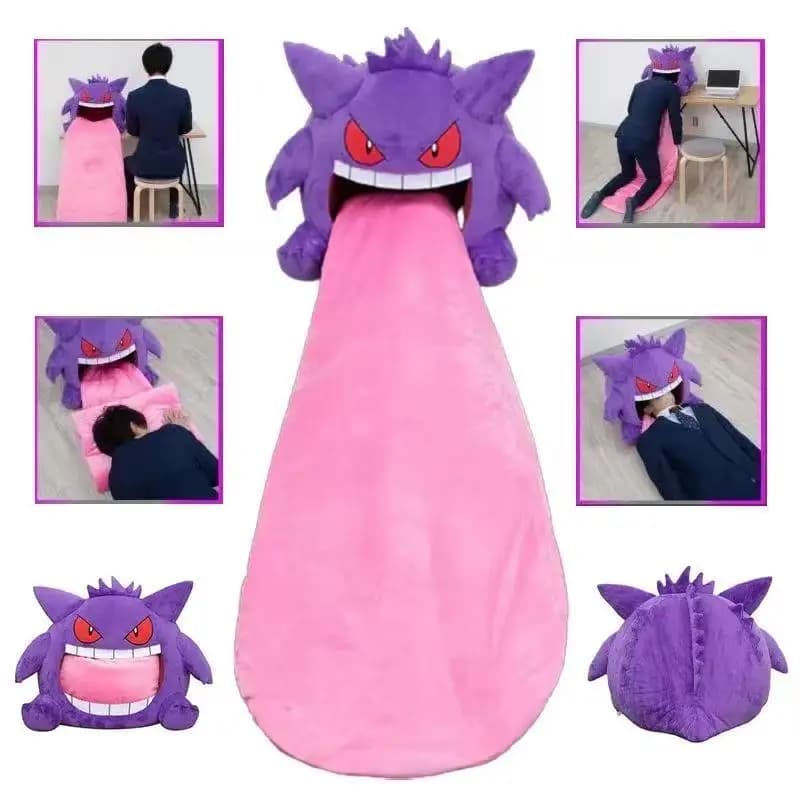 Peluche Pokemon Gengar con Grande Lingua, Cuscino Anime di Grandi Dimensioni, Coperta per Pisolino a Doppio Uso, Giocattolo Imbottito