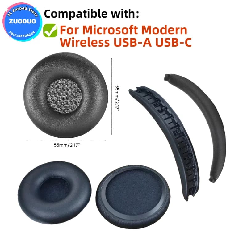 Cuscinetti auricolari per Microsoft Modern Wireless USB-A USB-C Cuscinetti in spugna morbida Cuscino in schiuma Accessori per cuffie di ricambio