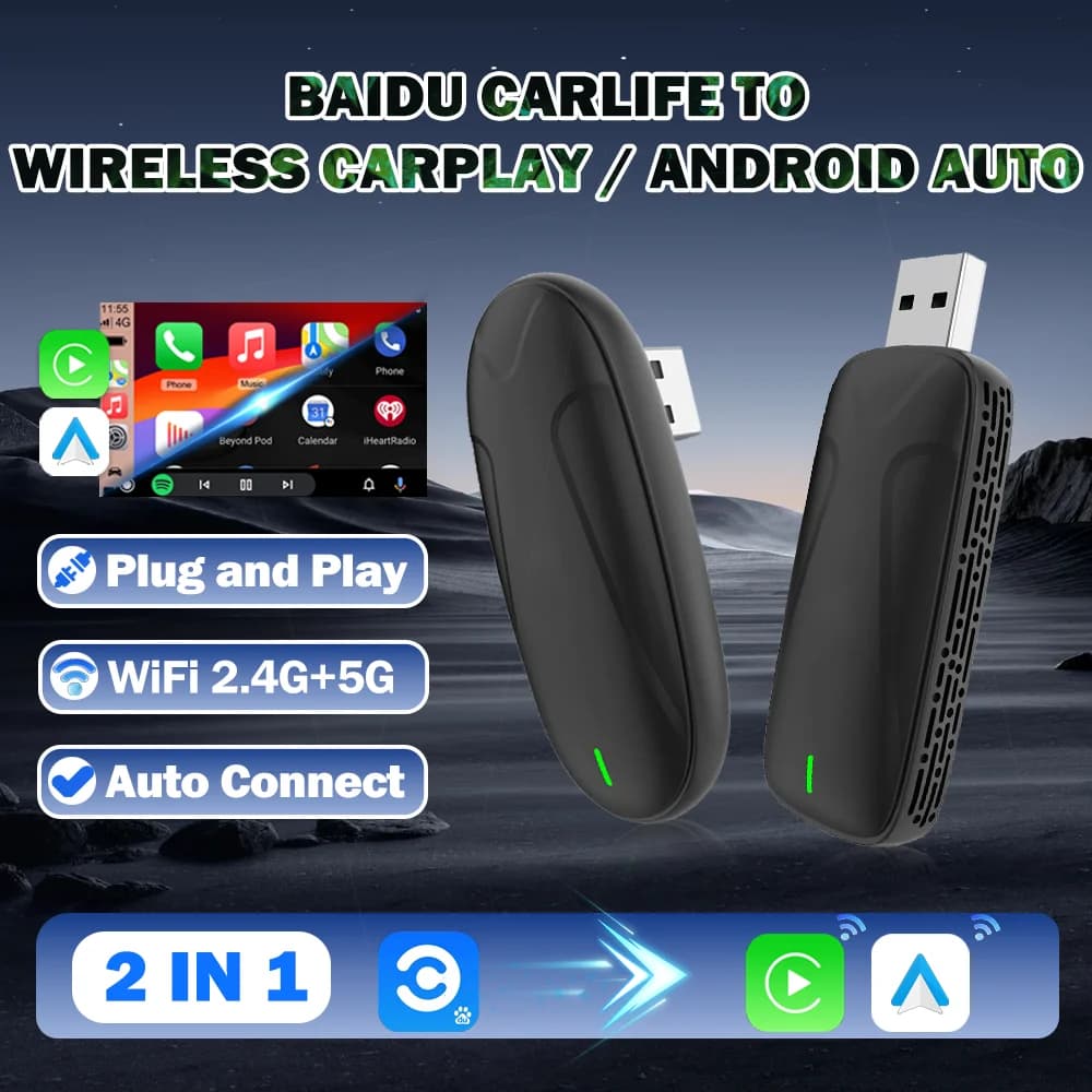 Carlinkit Baidu Carlife a Wireless CarPlay Android Auto Adattatore 2 in 1 Scatola di Streaming Plug and Play Auto Connect 2.4G + 5G WiFi