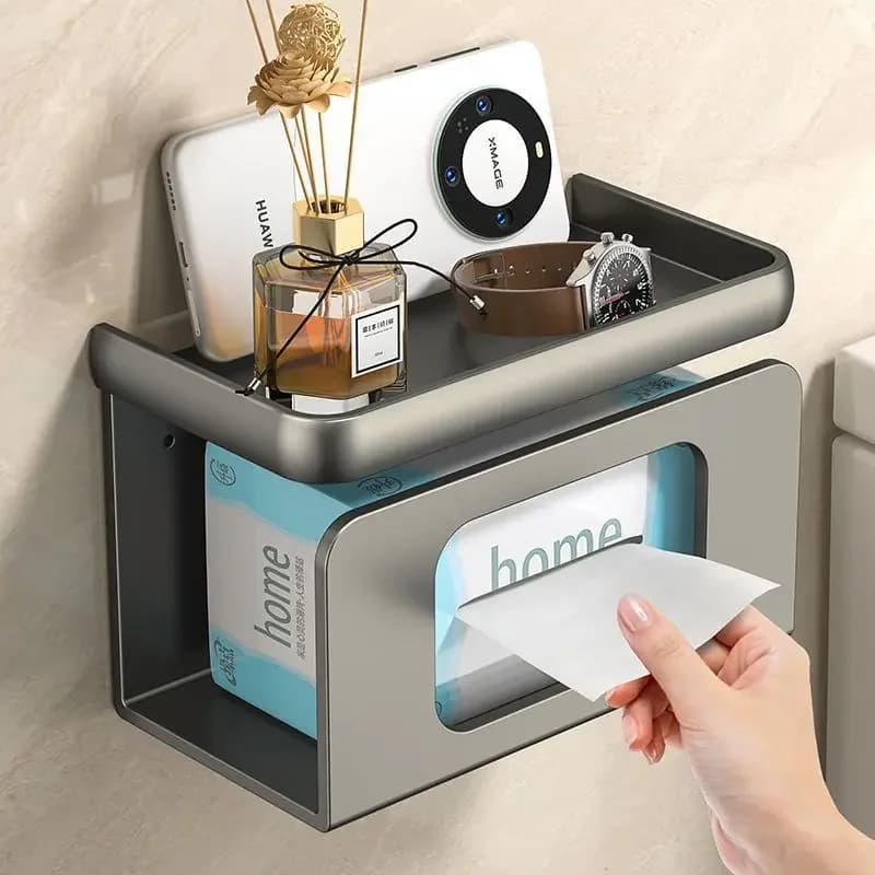 Scaffale salvaspazio sopra il WC, supporto a parete senza trapano per carta igienica, salviette umidificate e telefono cellulare