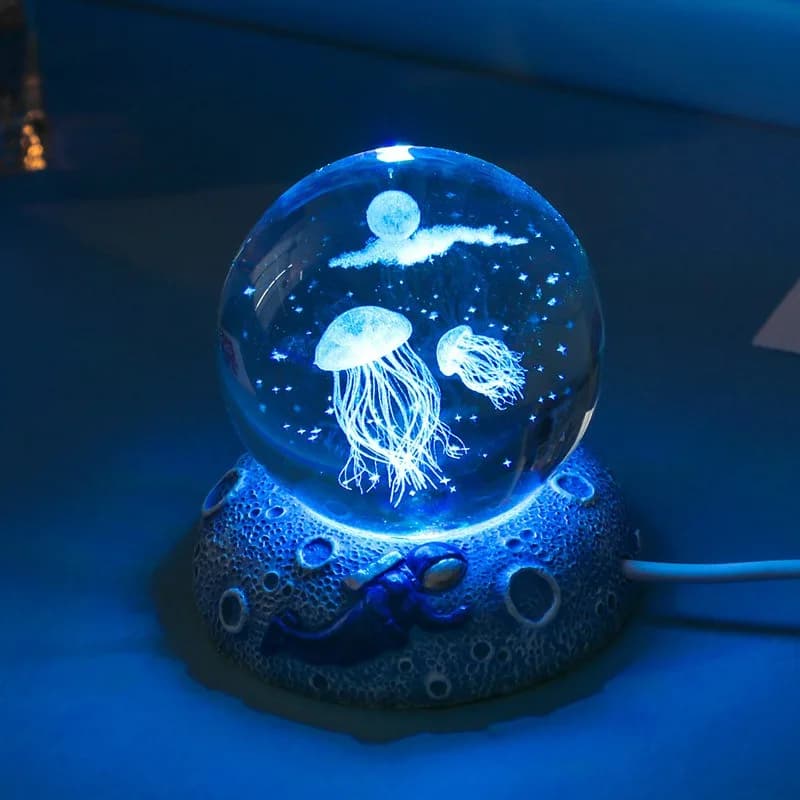 1PC creativo sfera di cristallo luce notturna base luminosa incisione tridimensionale ornamento da tavolo regali regali di festa