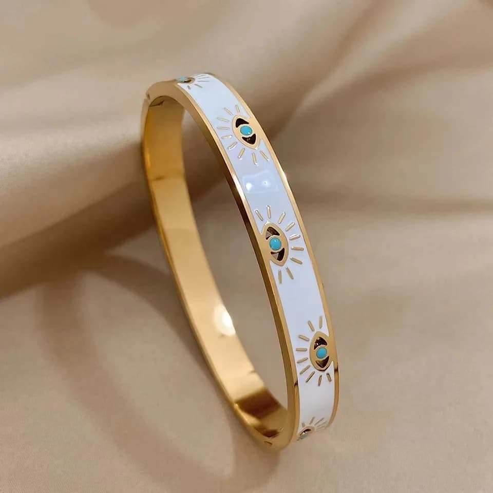 Bracciale da donna con ciondolo Devil Eye alla moda in acciaio inossidabile 316L con smalto bianco, braccialetti impermeabili, gioielli per polso