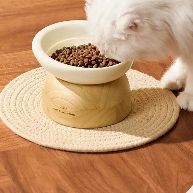 Ciotola per cibo per animali domestici in ceramica Piatto per gatti ad ampia apertura Alimentatore per cani antiribaltamento Design ad arco lunare elevato per supporto per il collo Perfetto per animali domestici