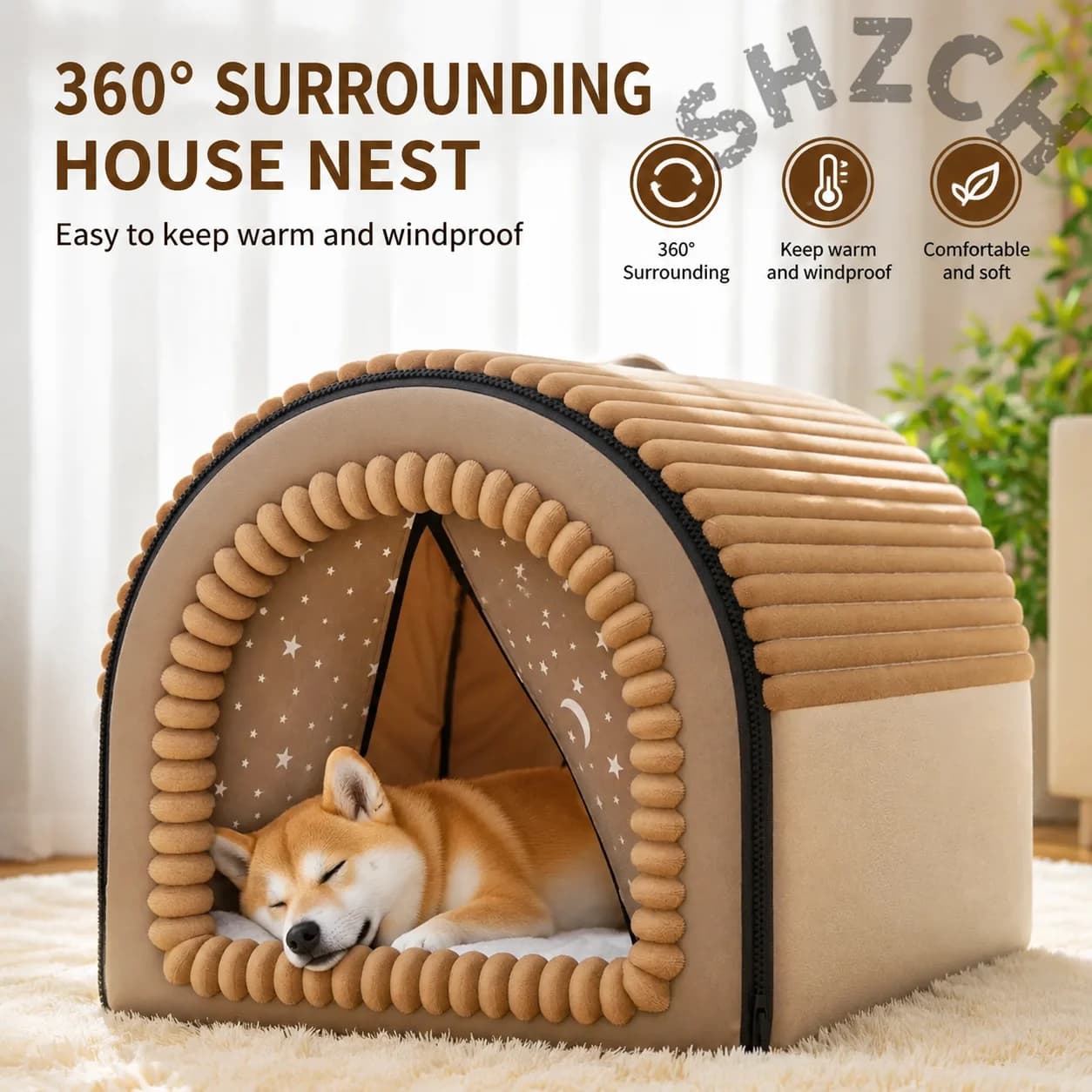 Insulated Portable Pet Bed for Dogs and Cats – Washable Winter Shelter with Thickened Walls, Ideal for Medium to Large Breeds