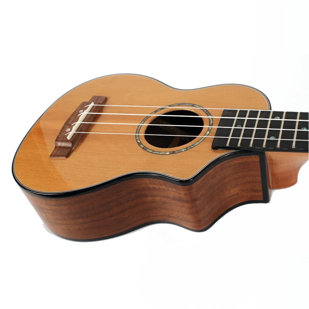 Solid Cedar 4‑String Cutaway Gloss Acoustic Ukulele Wooden Instrument for Intermediate Music Players Daily Practice