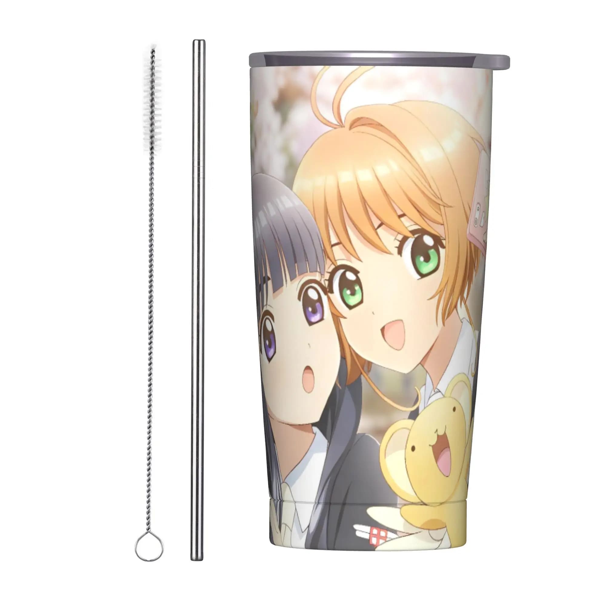 Borraccia Termica Portatile in Acciaio Inossidabile con Design Sakura Anime Magico, Tazza da Viaggio Personalizzabile per Bevande Fredde e Auto