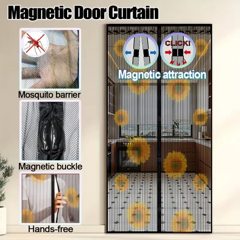 Porta estiva con schermo magnetico - Zanzariera magnetica stampata con girasole a chiusura automatica, barriera per insetti in poliestere resistente