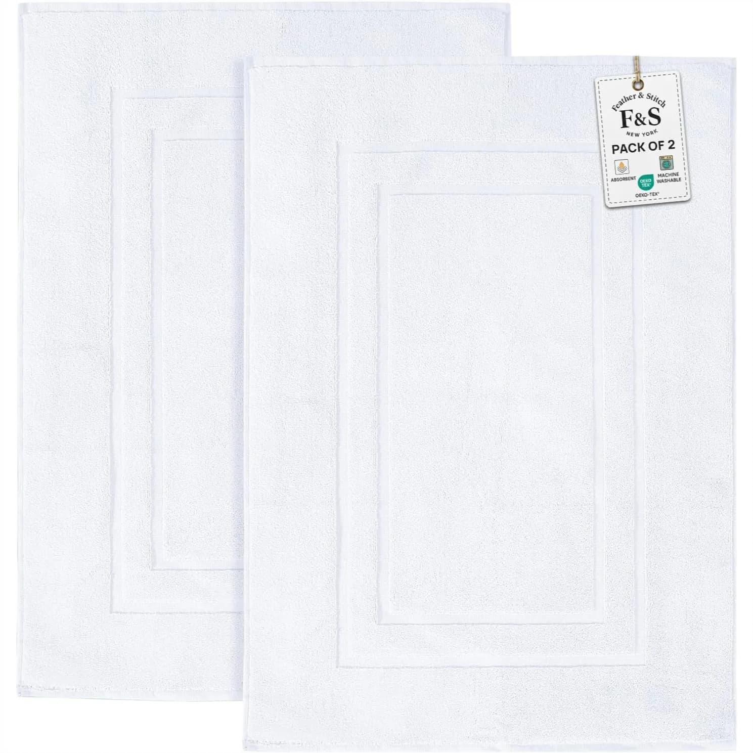 Set di 2 Tappetini da Bagno in Spugna 100% Cotone, Ultra Assorbenti 1000 GSM, Asciugatura Rapida, Morbidi Tappeti per Doccia, 30x21 Pollici, Bianchi