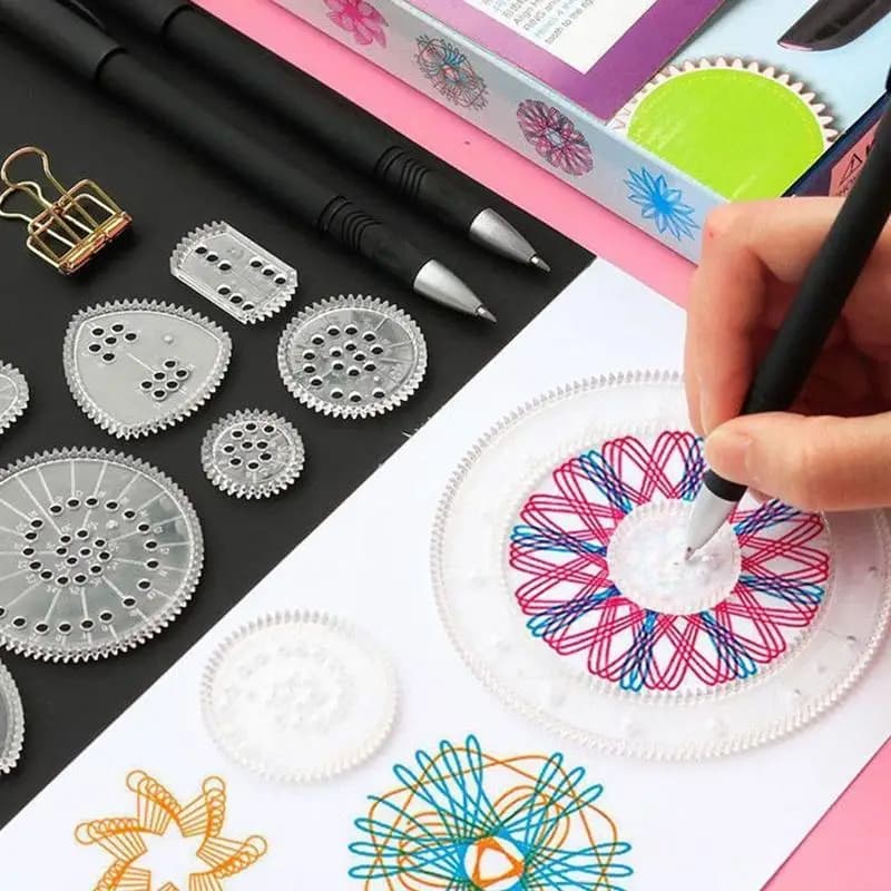 Set di 22 Strumenti per Disegno Caleidoscopico, Righello Multifunzione per Disegno Floreale, Kit Righello per Studenti, Righello per Curve Floreali