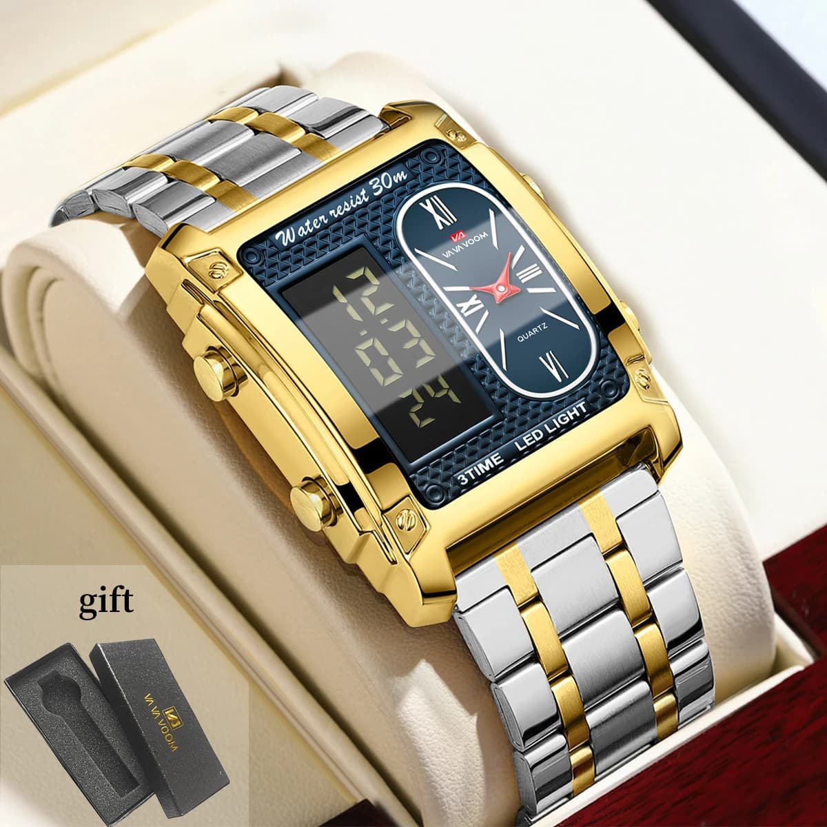 2025 nuovi uomini orologio quadrato moda orologio elettronico in acciaio inossidabile sveglia e movimento al quarzo con temporizzazione orologio da lavoro impermeabile