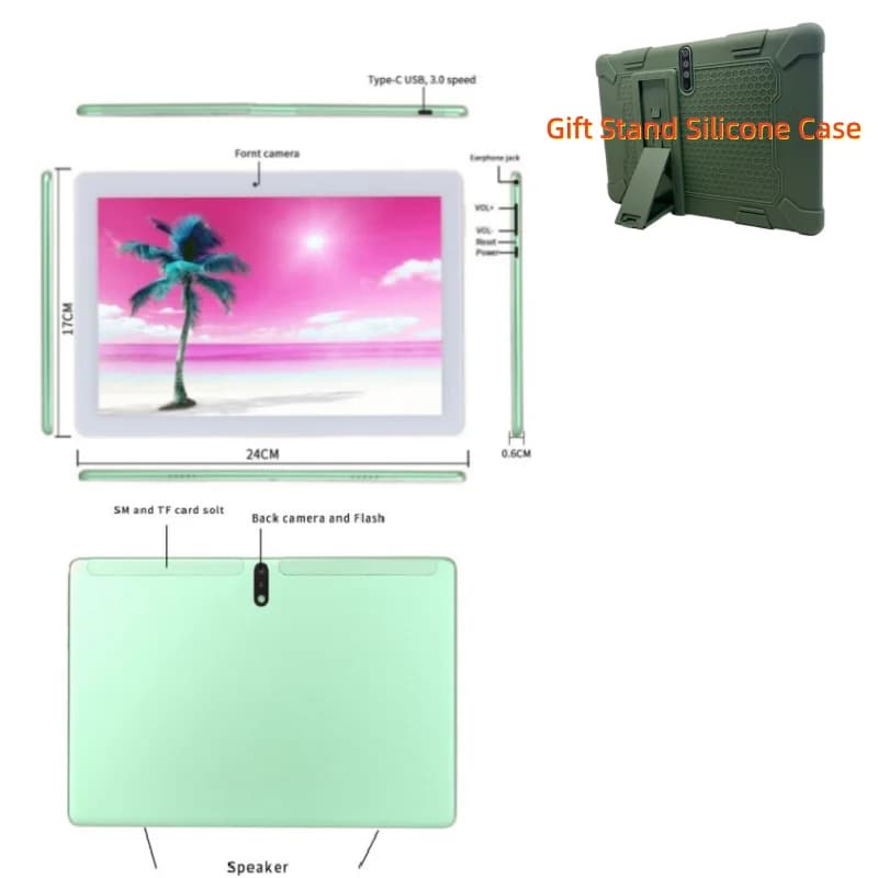 Tablet Android 9.0 con funzione telefono per bambini, 10.1 pollici, 2GB RAM, 32GB ROM, custodia in silicone in omaggio, MTK6737 Quad-Core, 1280 x 800 IPS