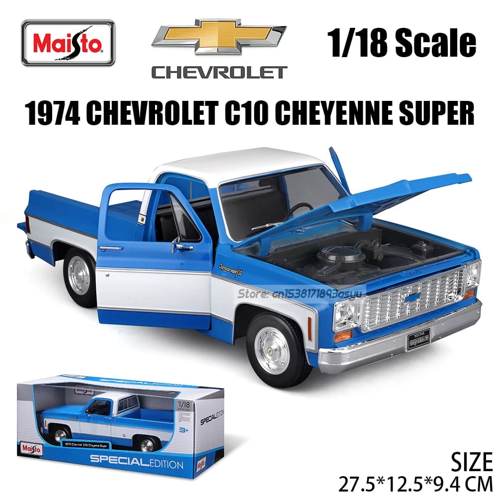 Maisto 1:18 1974 Chevrolet C10 Cheyenne Super pickup Modellino in lega, Auto d'epoca, Decorazione, Collezione, Regalo, Confezione in scatola colorata