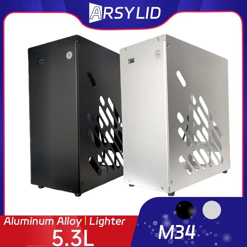 M34 Tutto in alluminio 5.3L HTPC ITX Piccolo telaio Custodia per computer da gioco Supporto scheda grafica 205mm RTX4090 I5 R5 A4 K39 S3 A1