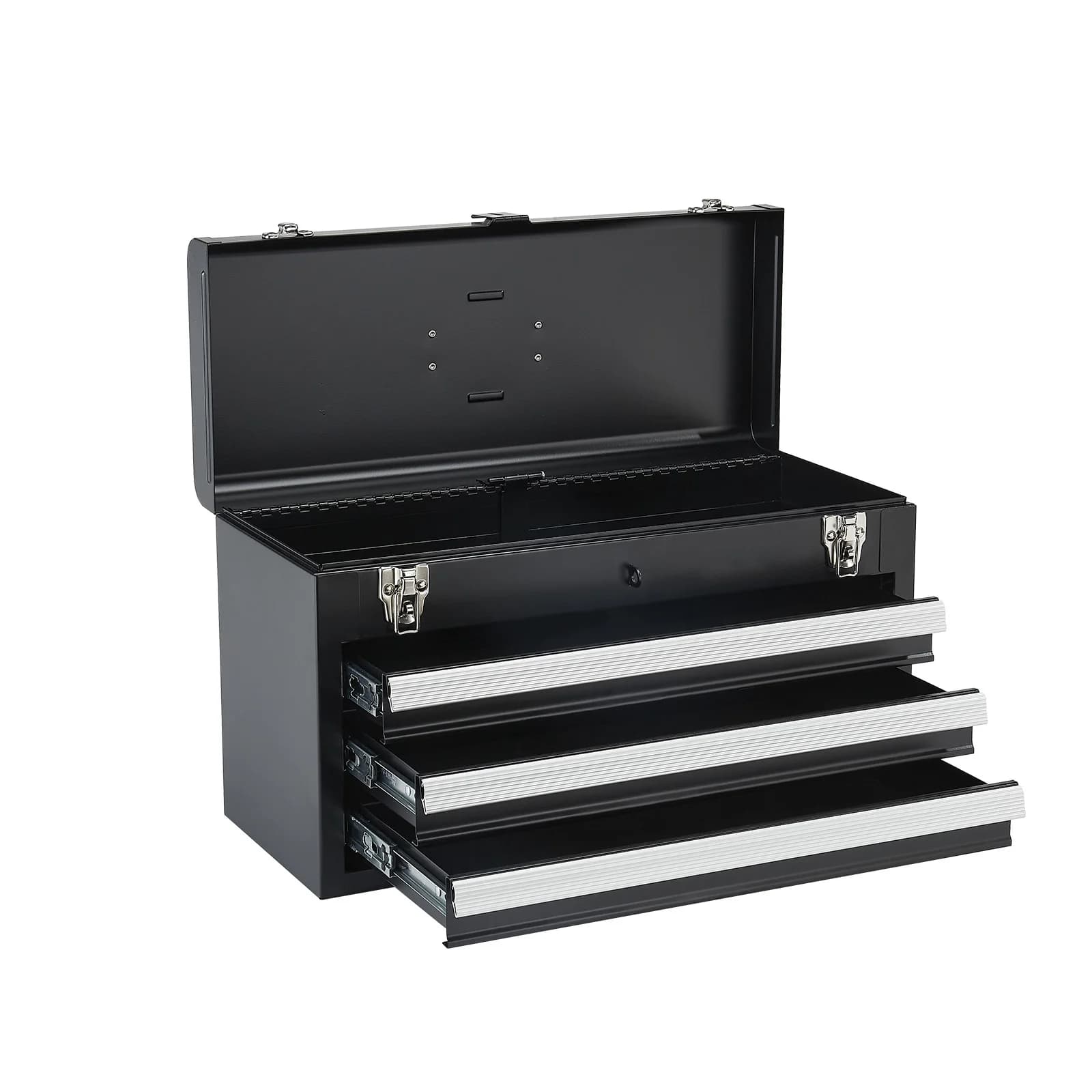 SucceBuy Metal Tool Box 20 inch to 3 drawers Black/Red Tool Box with EVA Coatings Multifunction Tool Organizer for garage and workshop