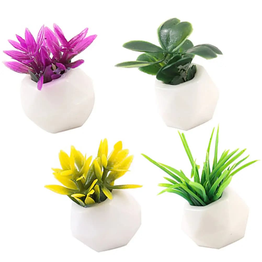 Set of 4 Plants in Miniature Vase, Artificial Bonsai for Doll House, Home Ornament, Mini Garden, Desk Decoration, Micro Landscape Accessories