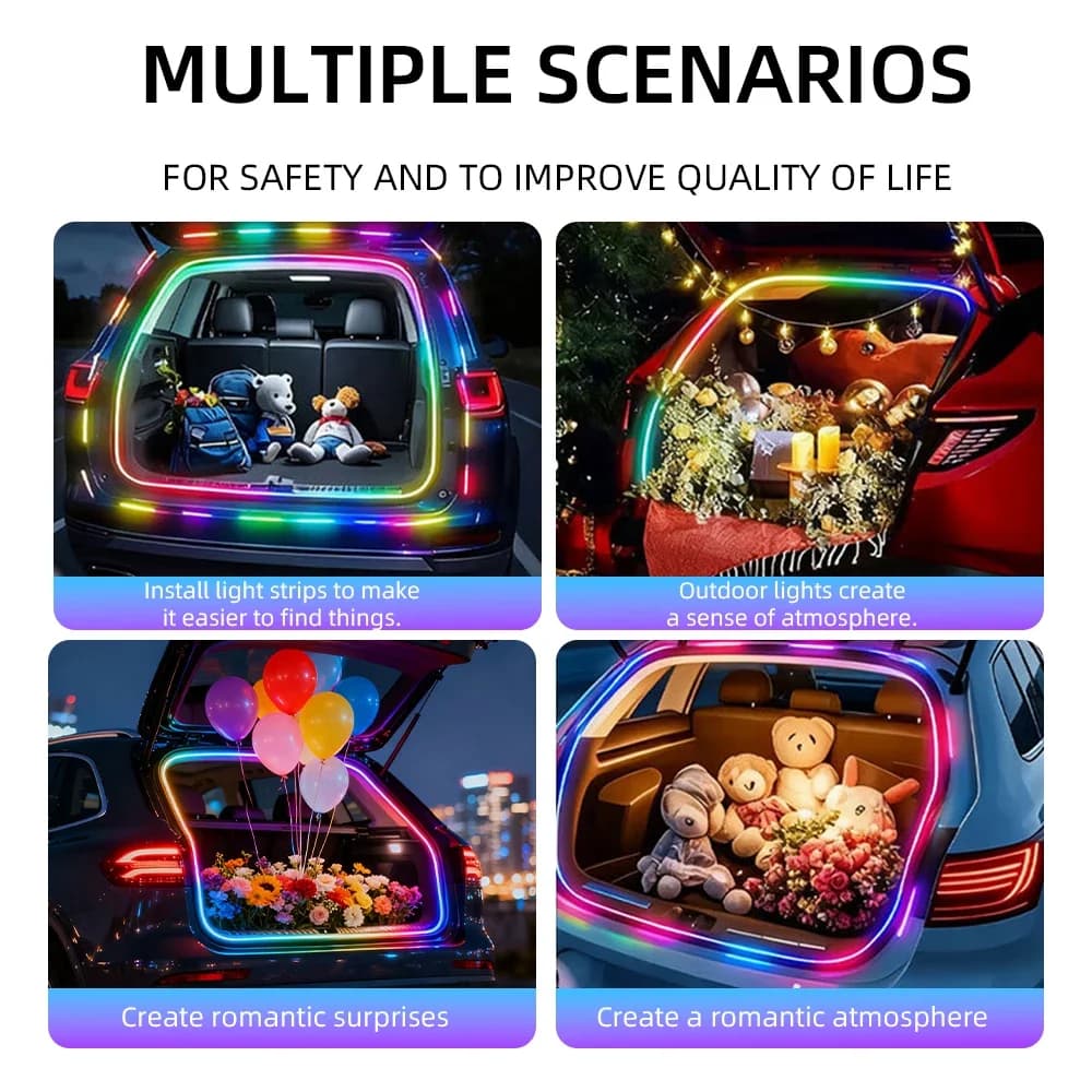 RGB Car Trunk LED Strip Light Streamer Warm White Flexible Strip for Cargo Area Lighting Diy Outdoor Camping Decoration Light