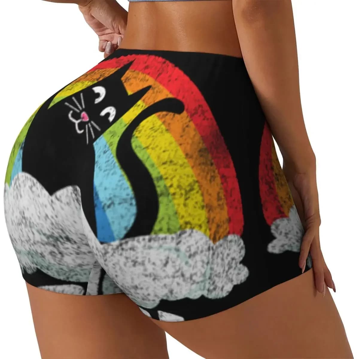 Custom Funny Death Metal Cat Gift Rainbow Heavy Metal Women Gym Workout Running Shorts Athletic Volleyball Biker Yoga Shorts