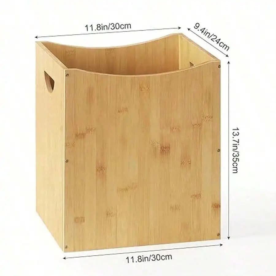 Bamboo Rectangular Wastebasket With Handles For Bathroom Kitchen Office