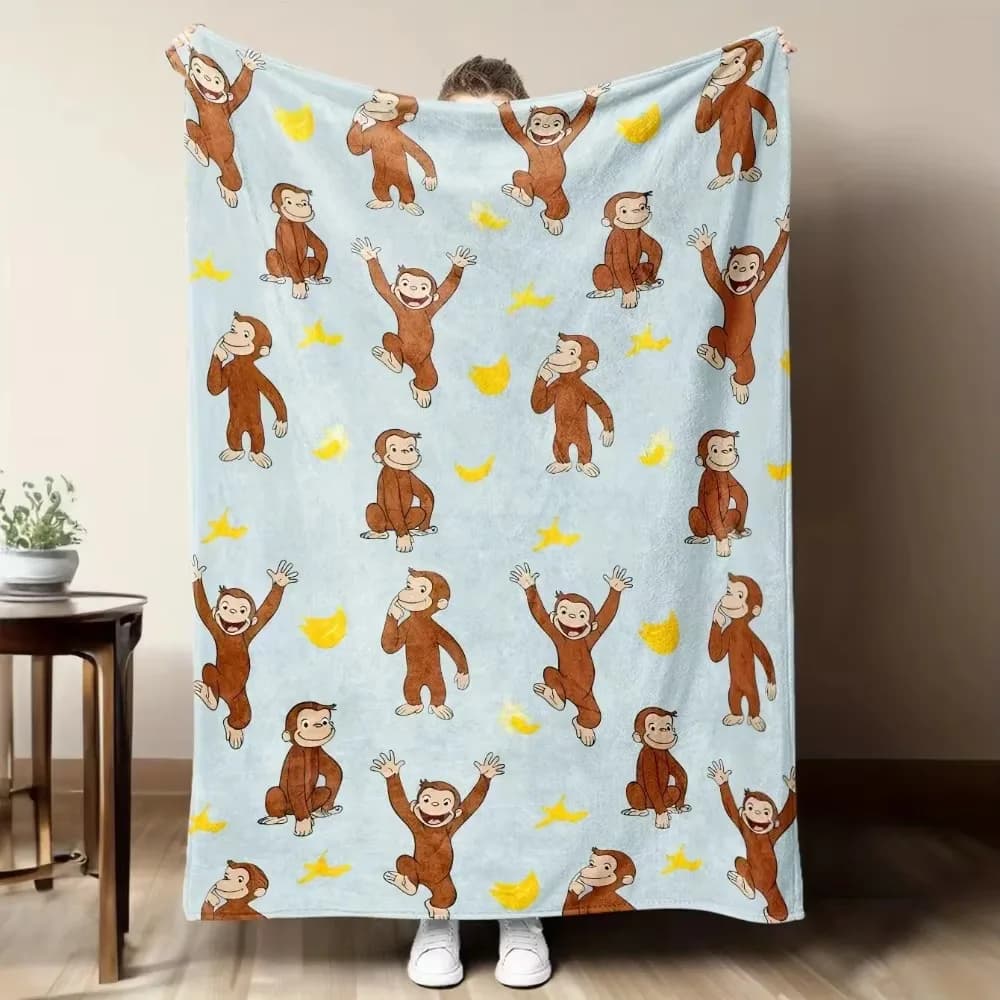Curious George Animal Print Plush Blanket Soft Warm Throw For Sofa Crib Nap Home Decor All Season Gift For Newborn Kids