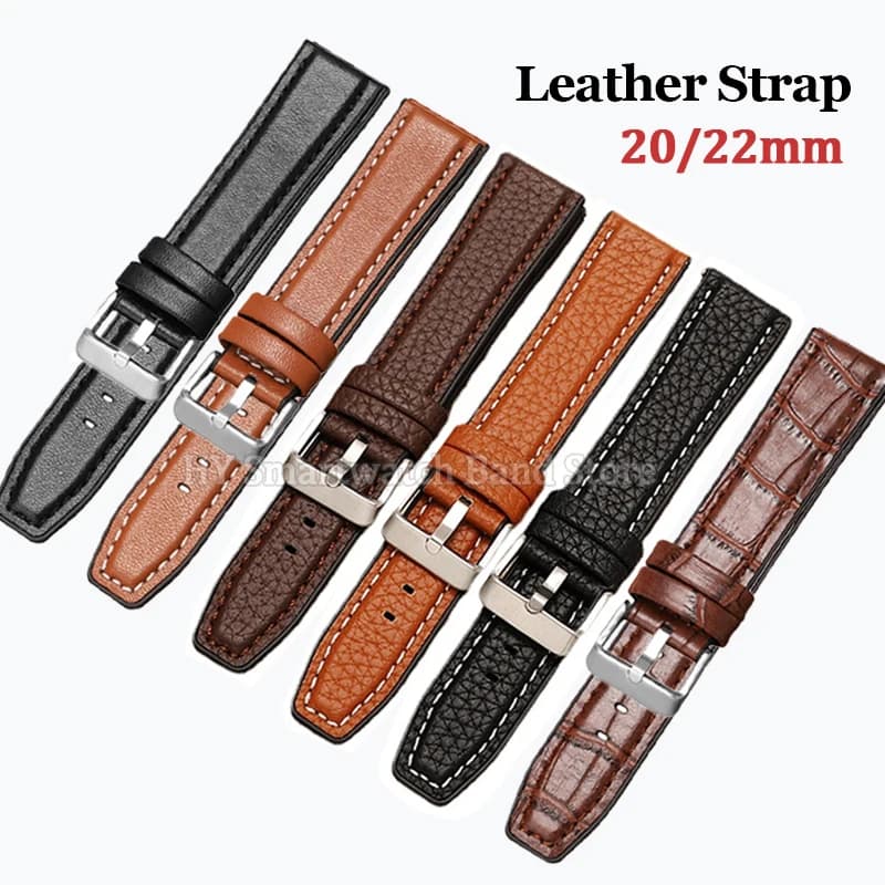 20mm 22mm Leather Watch Strap for Men Women Sport Quick Release Bracelet Replace Cowhide Wrist Band Metal Pin Buckle Accessories