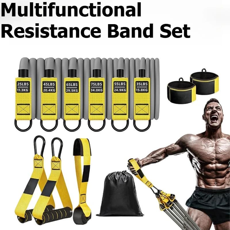 Multifunctional 12pcs Resistance Bands Set 300lbs With Door Anchor Ankle Straps For Training Strength Building Body Shaping Yoga