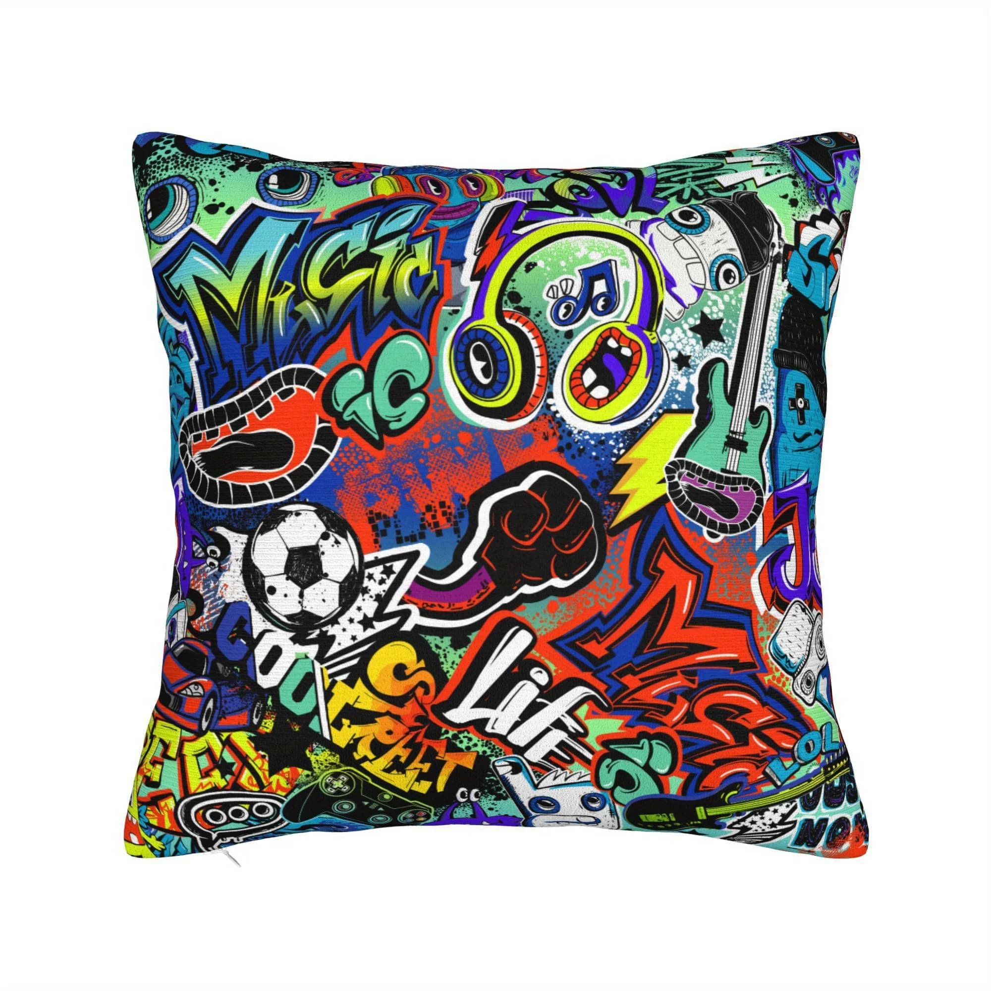 Federa per cuscino Grunge Graffiti - Copricuscino con motivi vivaci di street art, musica, sport e pop culture | Cuscino Decorativo per Soggiorno