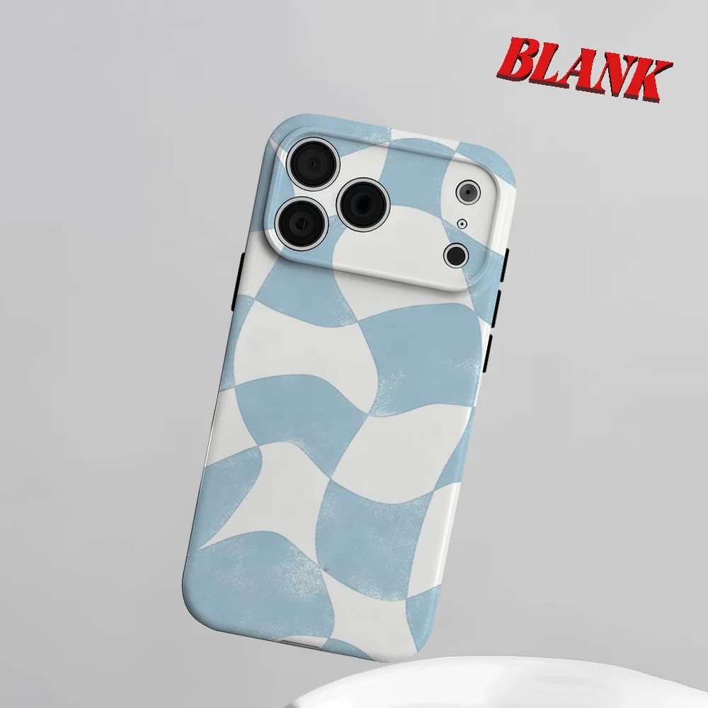 Pastel Wavy Check 2-in-1 Phone Case For iPhone 17 16 15 14 13 Pro Max Air 16e INS Flower Hard PC Bumper Cover Coque