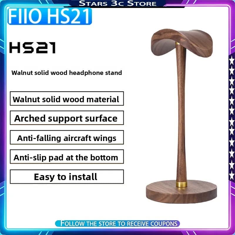 Supporto per cuffie FiiO HS21 in legno massello di noce con base antiscivolo, accessorio decorativo per computer