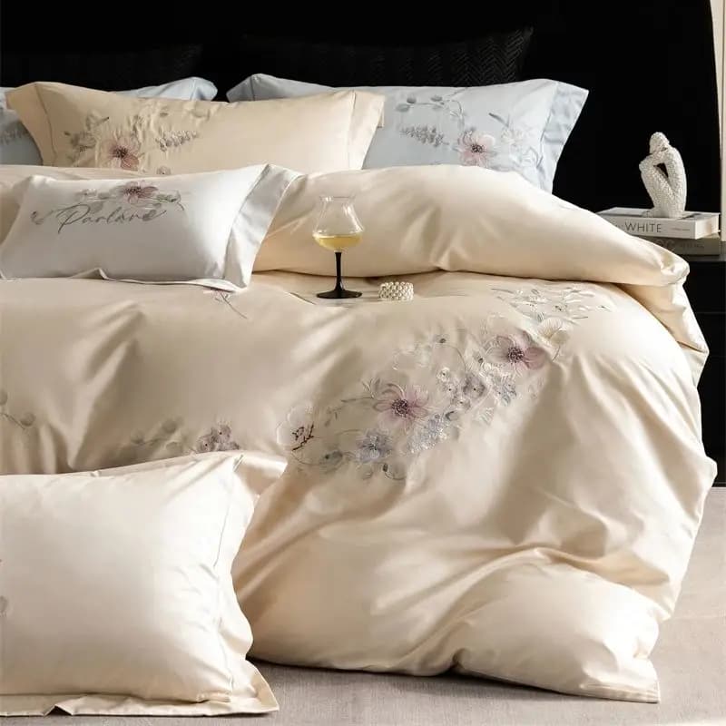 1000TC Egyptian Cotton Elegant Flowers Embroidery Set luxury bedding Cover flat/with corners Loyalty 4 pieces