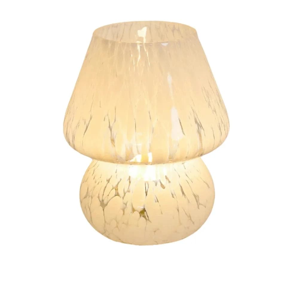Lampada da Tavolo Stile Ins, Lampada LED a Forma di Fungo, Lampada da Comodino a Strisce, Lampada Notturna in Vetro Trasparente, Decorazione