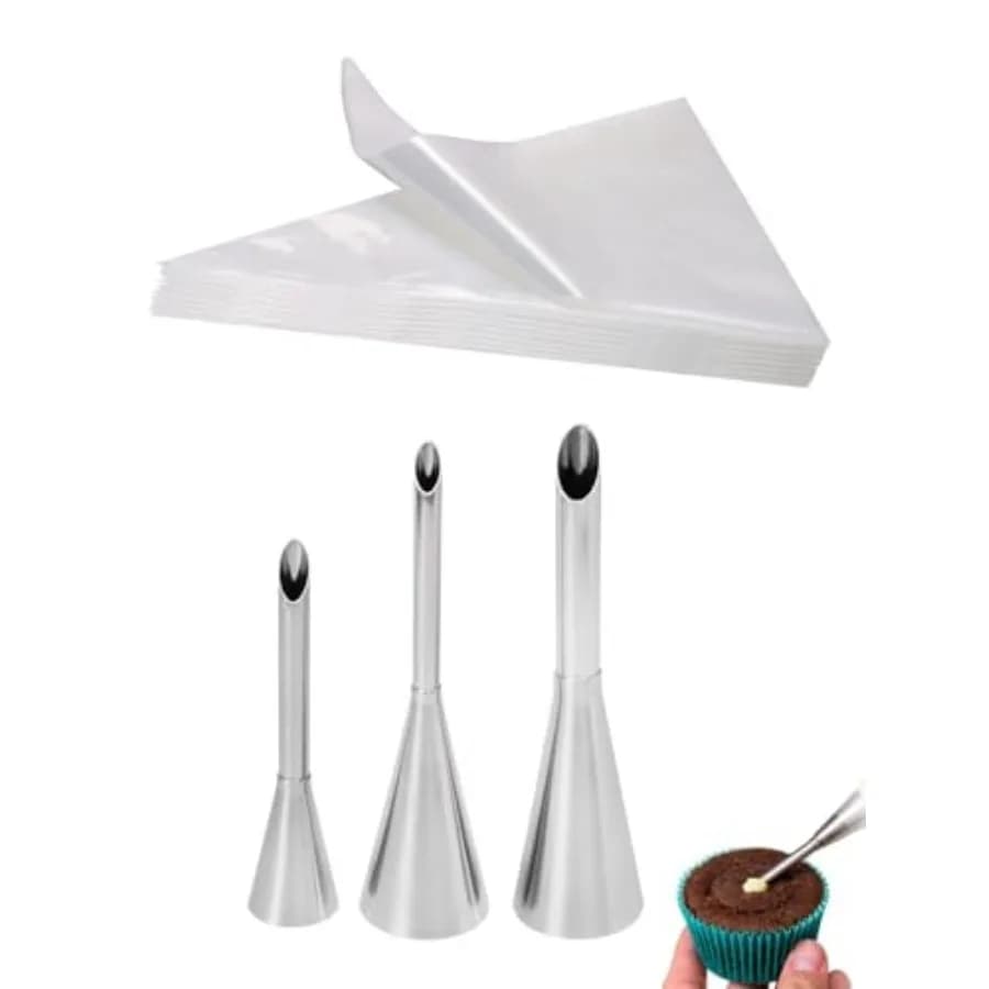 Cupcake and Doughnut Filler Tool with 3 Bismarck Piping Tips and 20 Disposable Piping Bags 12 inch