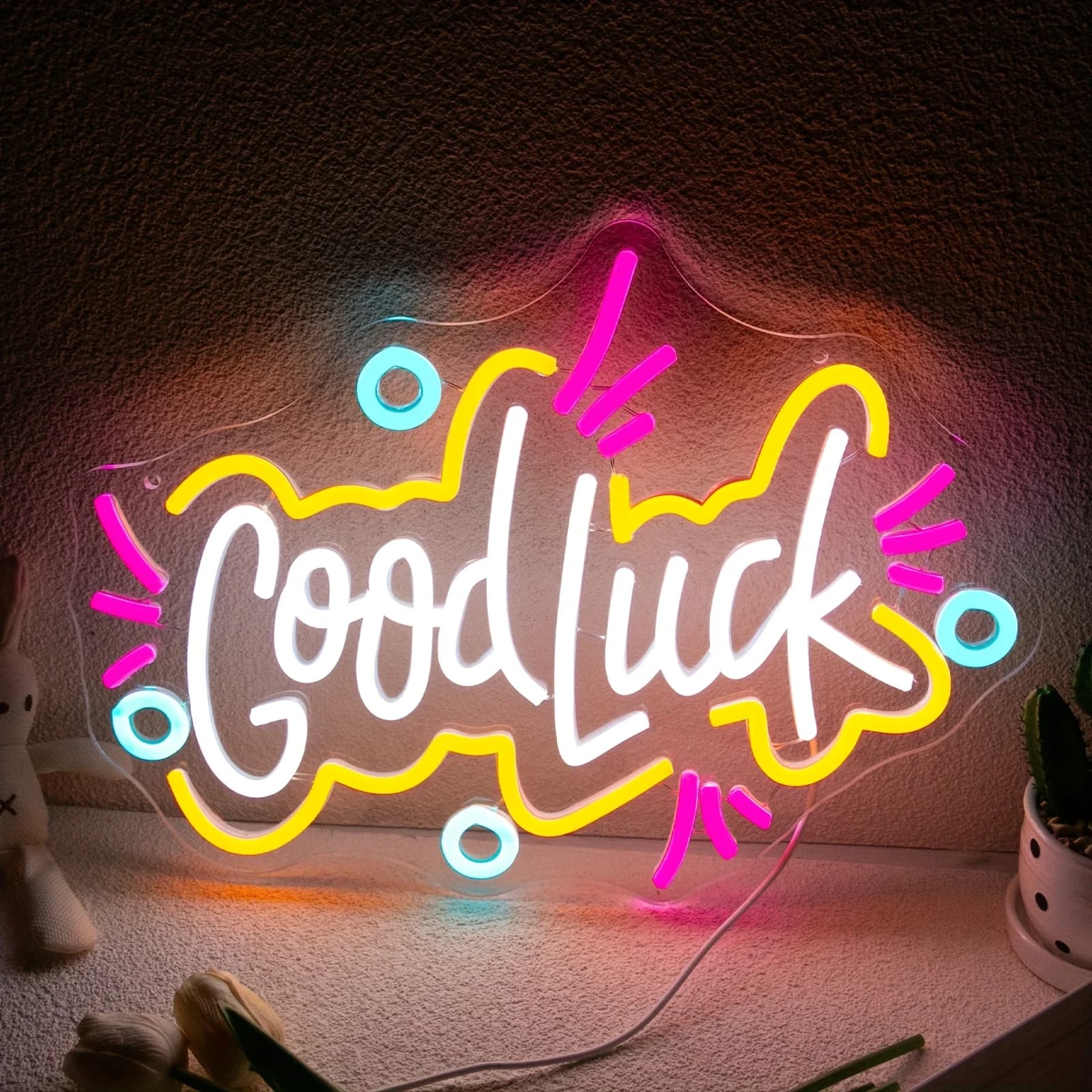 Insegna al Neon LED 'Buona Fortuna', Decorazione da Parete per Casa, Ufficio, Camera da Letto, Luce Notturna con Messaggio Positivo, Regalo Ispirazionale