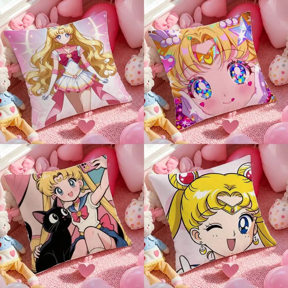 Sailor Moon Chibi Moon Anime Plush Pillow Cover Soft Short Plush Cushion Cover For Sofa Bedroom Home Decor Gift Decoration