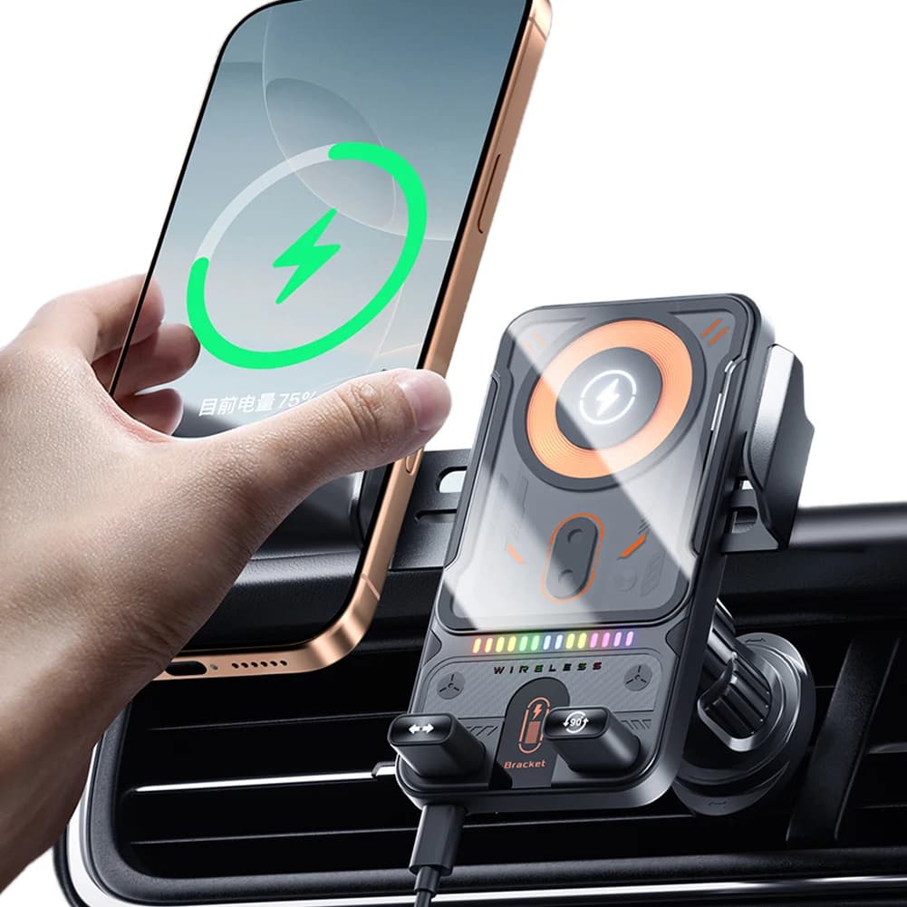 Supporto per telefono da auto con caricatore wireless e blocco automatico per bocchetta dell'aria (Nero)