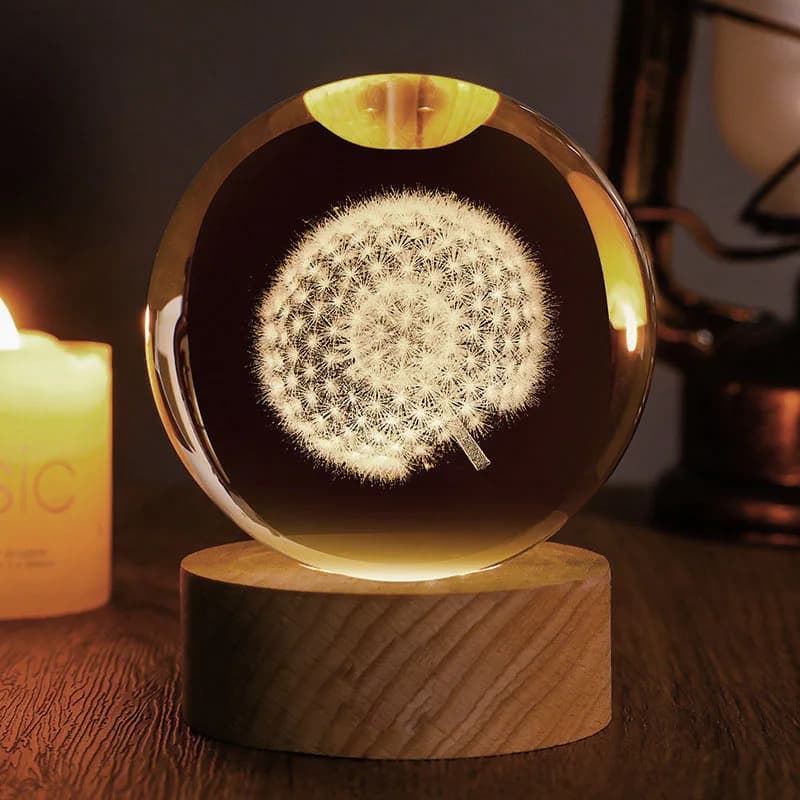 3D crystal ball engraved laser dandelion miniature glass globe decorative ornament for home handcrafted gifts Figures De Cristal