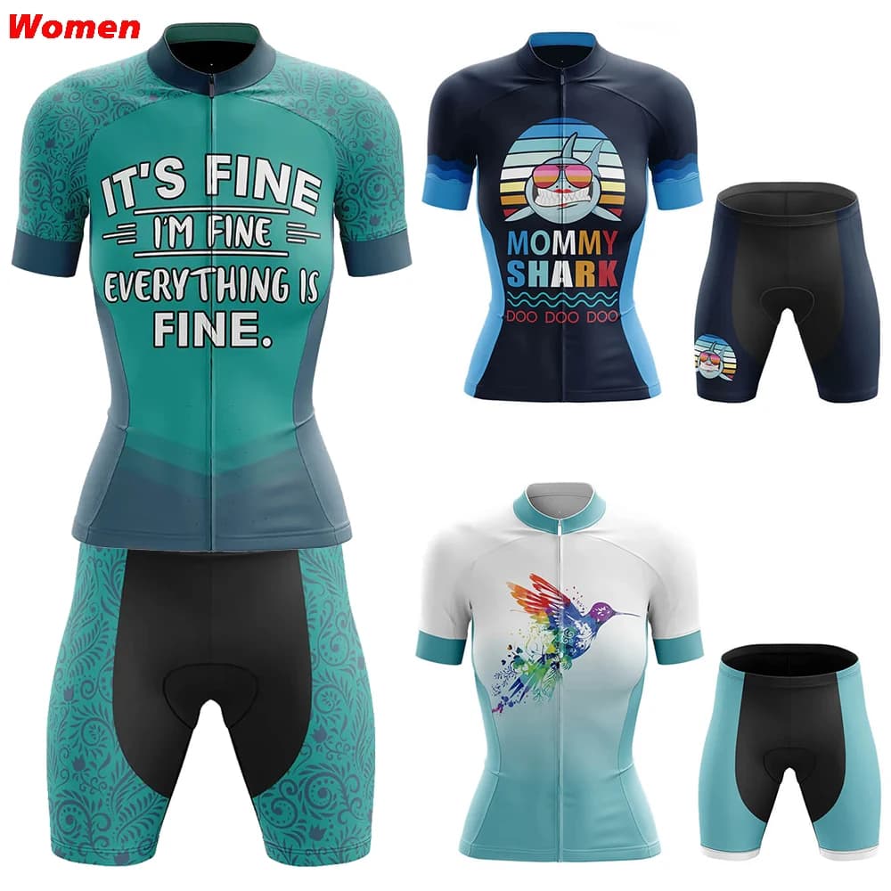 I'm Fine Cycling Clothing Polyester Uniform Knitwear Women's Bike Shorts Men's Mtb Pants Full Set Mountain Sport Bicycle