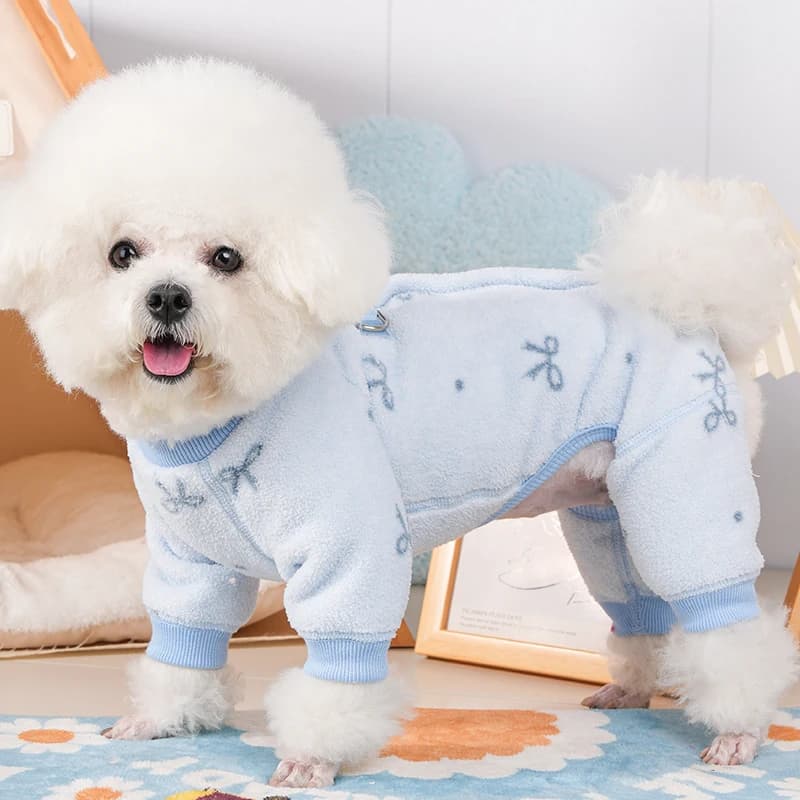 Abbigliamento caldo in cotone per cani di piccola taglia come Bichon e Pomeranian, vestiti autunnali e invernali per animali domestici con guinzaglio e design a quattro zampe