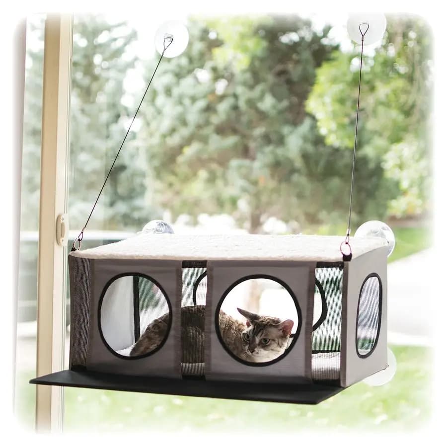 Posto di Sosta per Gatti da Finestra EZ Mount Penthouse a 2 Livelli, Robusto Posto di Sosta per Gatti Grandi, Struttura in Acciaio, Ventose Robuste, Chiuso
