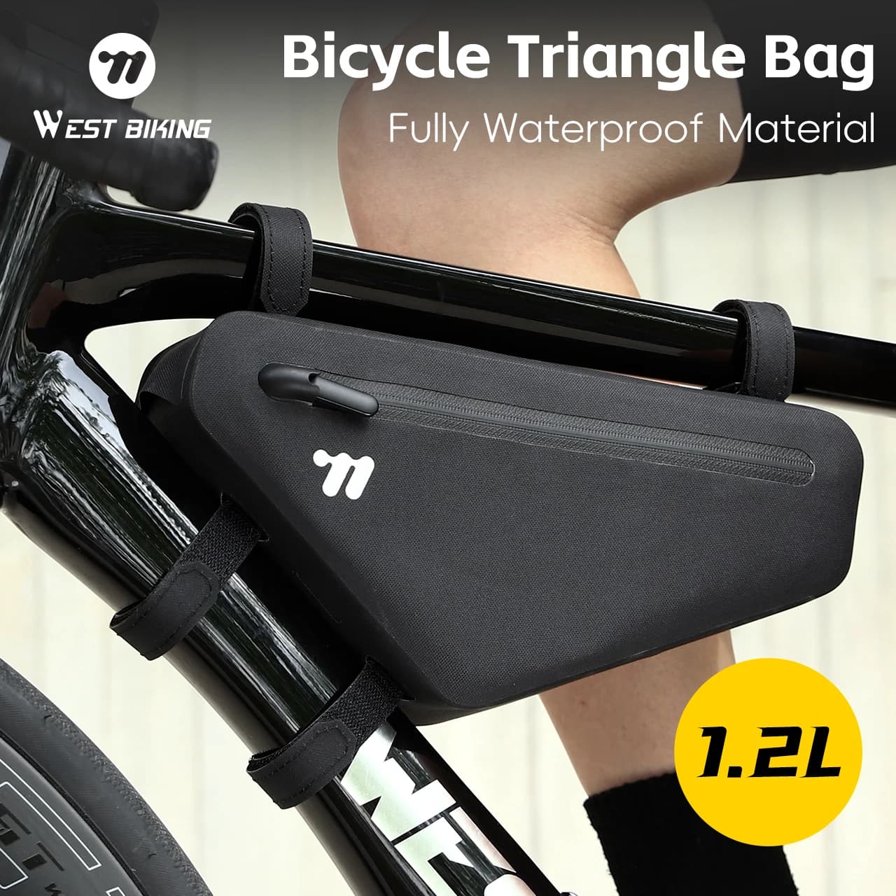 WEST BIKING Borsa triangolare per bicicletta Borsa per telaio bici in poliestere 600D completamente impermeabile sotto il pacchetto di stoccaggio del tubo per bici da strada MTB