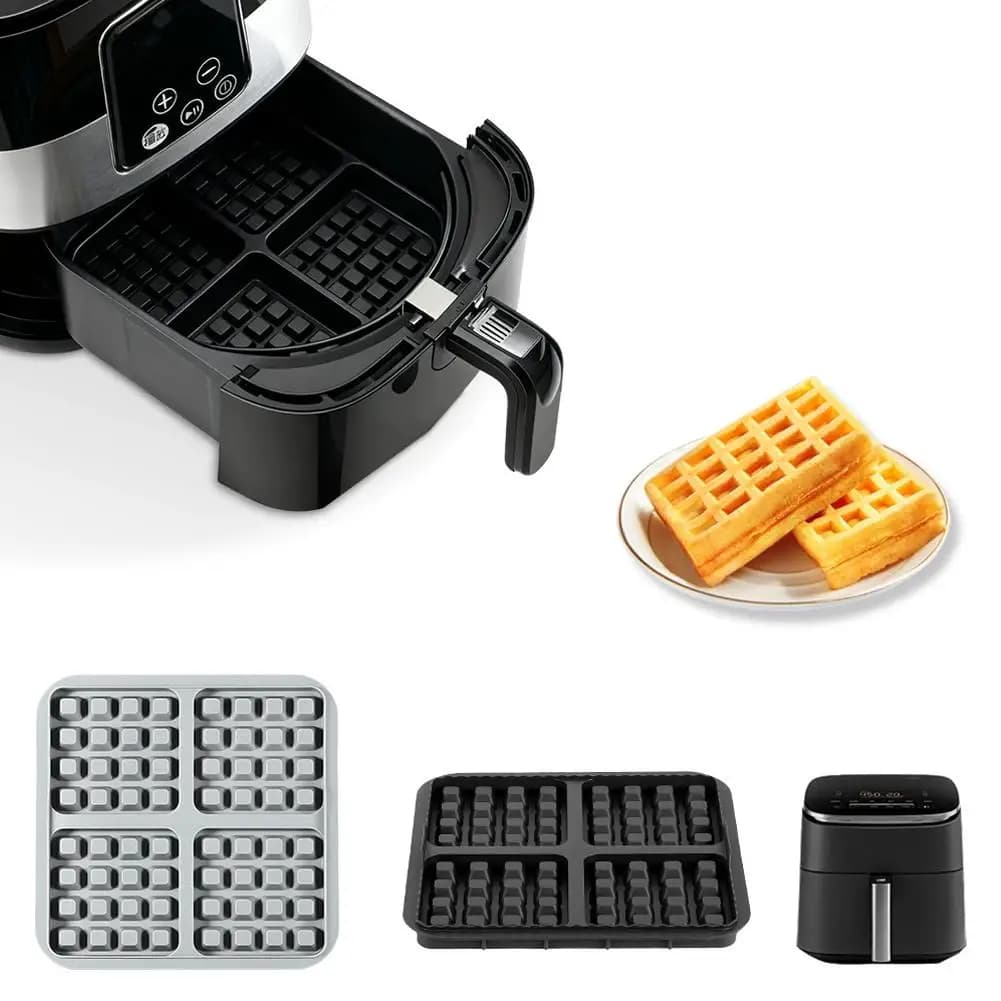 Set di stampi per biscotti in silicone per friggitrice ad aria, modello quadrato per waffle, teglia antiaderente compatibile con accessori per la cottura di pancake