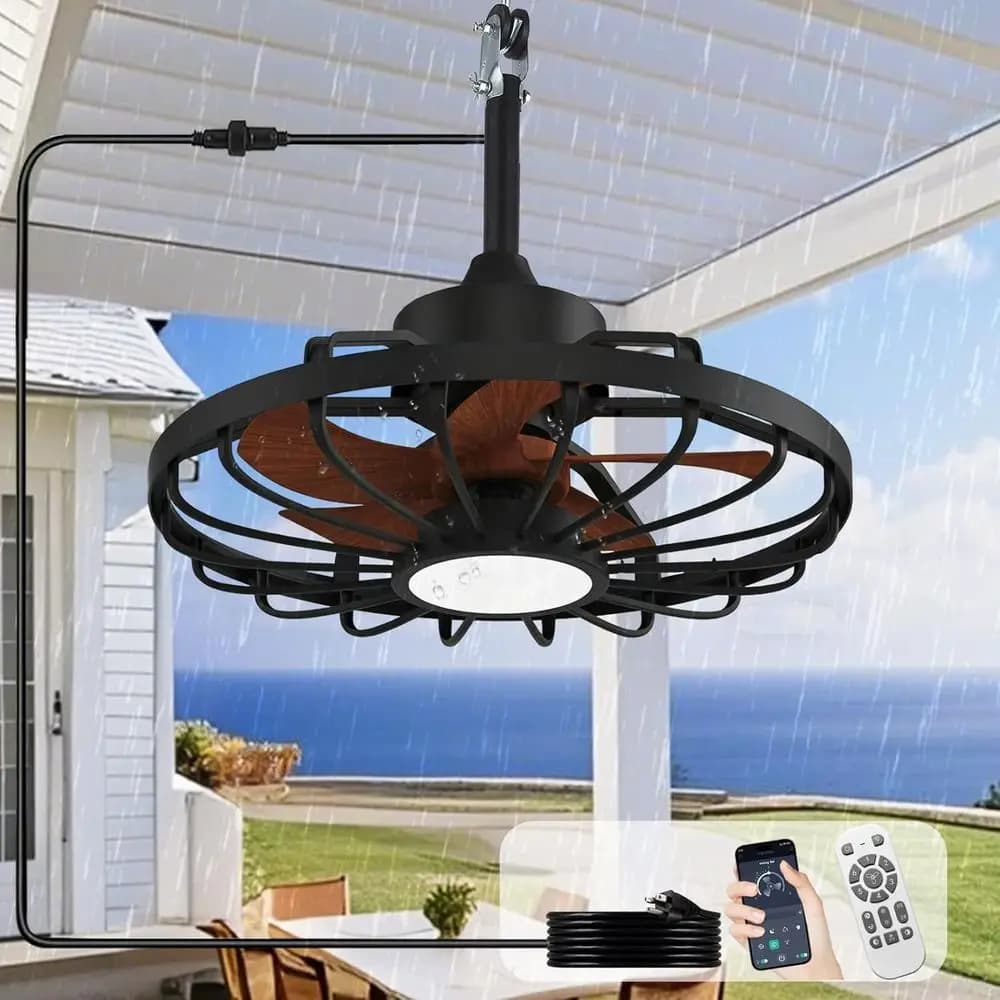 Ventilatore da Soffitto Impermeabile con Telecomando e Controllo Tramite App - Ideale per Gazebo, Strutture Sospese, Patii, Porticati e Verande