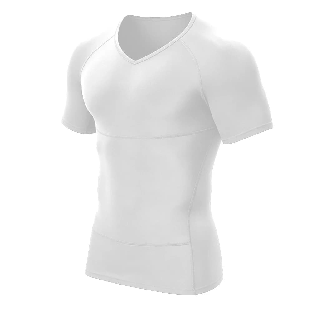 T-shirt a compressione a maniche corte con scollo a V da uomo - Modella petto e addome, nasconde il petto maschile, abbigliamento per fitness e sport all'aria aperta