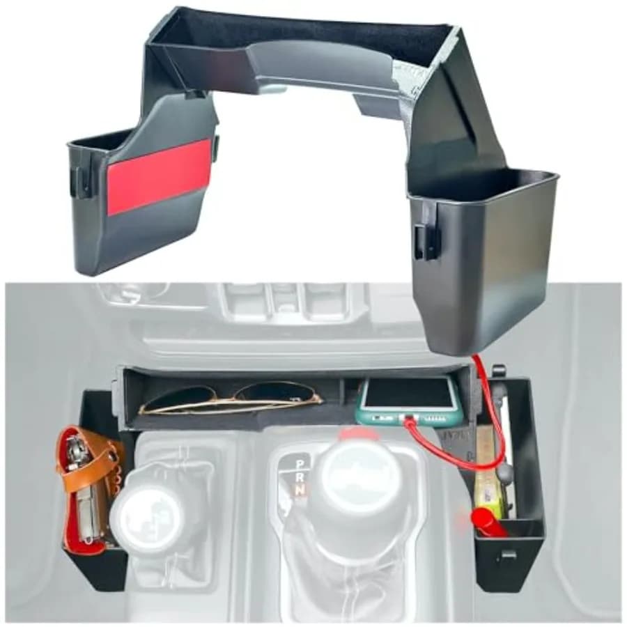 4 Hooks Center Console Organizer Gear Shift Tray 3 PCS All Lined for Jeep Wrangler JL JLU 4xe 2026 2025-2018 and Jeep Gladiator