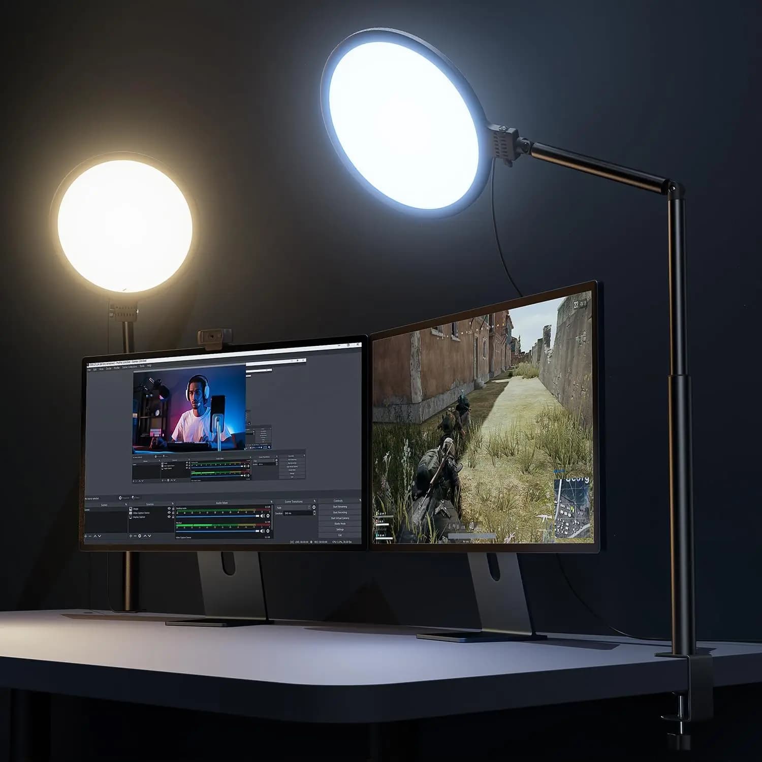Luce ad Anello da Scrivania da 10.2 Pollici con Supporto, Rotazione a 360° ° Lampade da scrivania orientabili per ufficio domestico con morsetto a C, luce da scrivania regolabile in altezza, regolabile